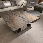 Contemporary Nesting Coffee Table Set with Marble-Effect Top and Brushed Metal Accents
